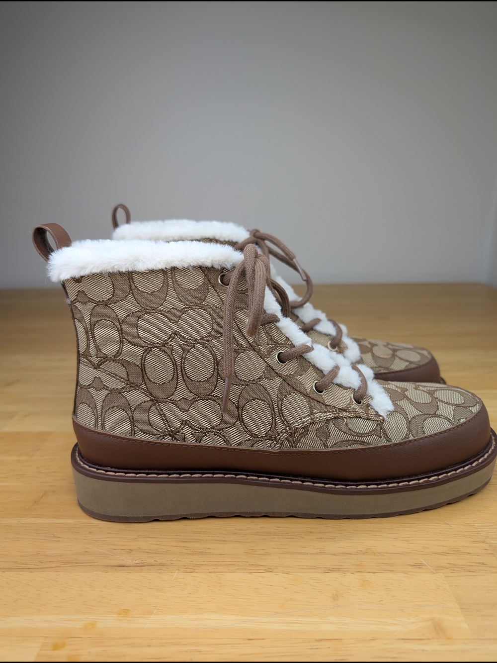 Coach Imani Signature Jacquard Canvas Shearling-Lined Ankle Boots Brown Size 9.5 - Picture 6 of 16
